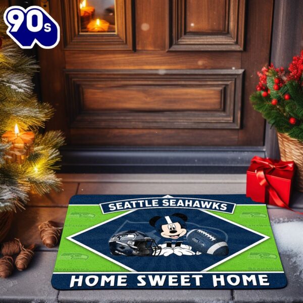 Seattle Seahawks Doormat Sport Team And Mickey Mouse NFL Doormat