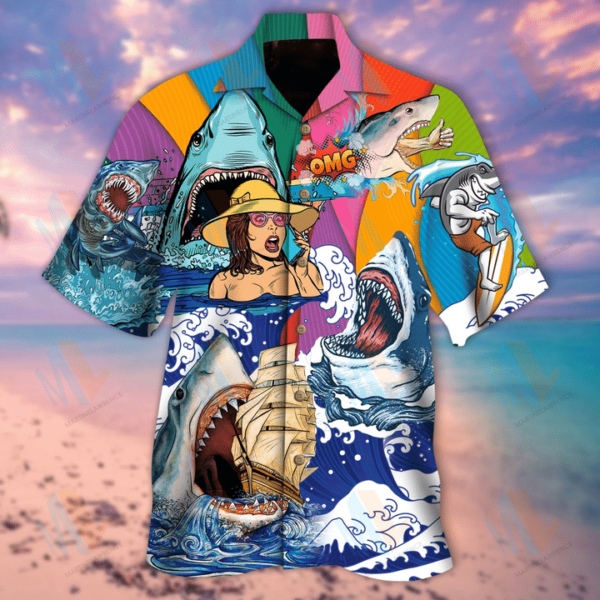 Sharks On Sea Hippie Hawaiian Shirt – Beachwear For Men – Gifts For Young Adults