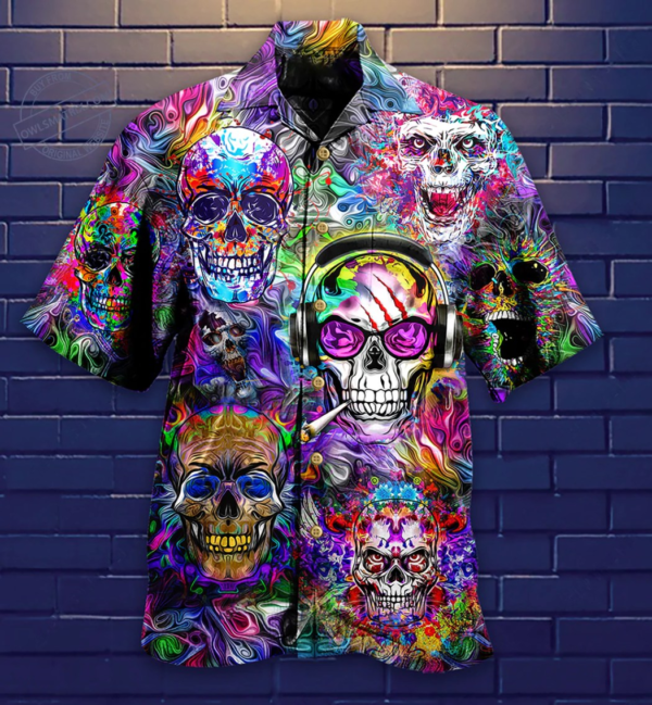 Skull Color Flowers 3d Hippie Hawaiian Shirt- Beachwear For Men – Gifts For Young Adults