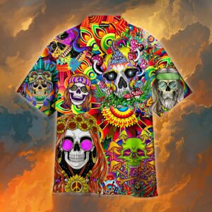 Skull Colorful Hippie Hawaiian Shirt-…