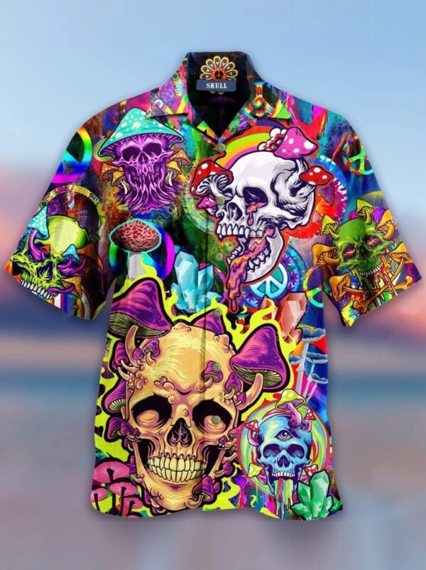 Skull Colorfull Printed Casual Abstract Style Hippie Hawaiian Shirt – Beachwear For Men – Gifts For Young Adults