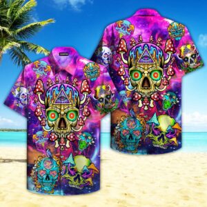 Skull Mushroom Hippie Hawaiian Shirt…