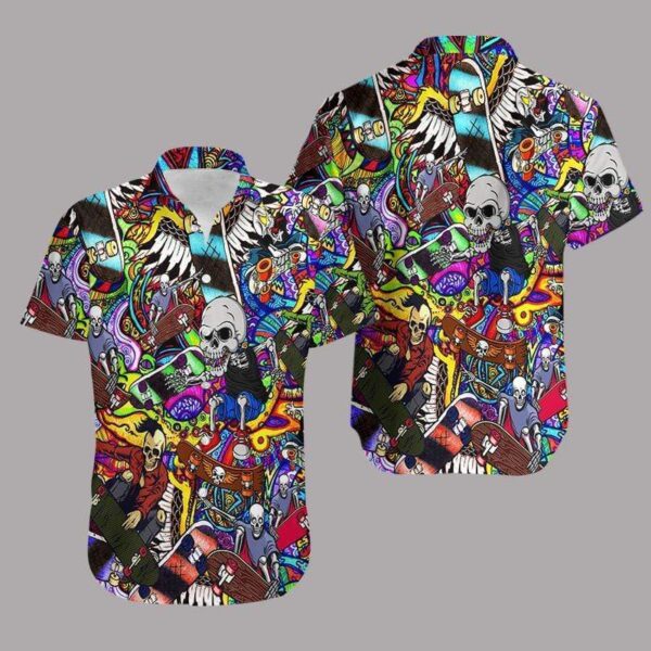 Skull Skating Hippie Hawaiian Shirt – Beachwear For Men – Gifts For Young Adults