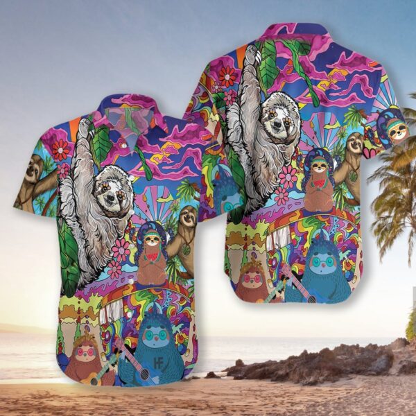 Sloth Hippie Hawaiian Shirt – Beachwear For Men – Gifts For Young Adults