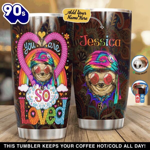 Sloth Hippie So Loved Personalized Tumbler