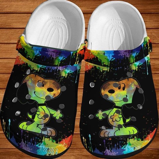 Snoopy 3D Corlorful Crocs Classic Clogs Shoes In Black