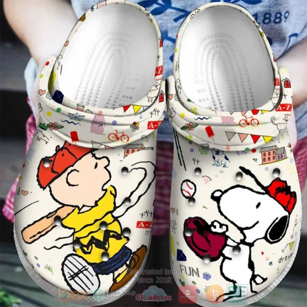 Snoopy And Charlie Brown Play Baseball Crocs Crocband Clog Comfortable Water Shoes