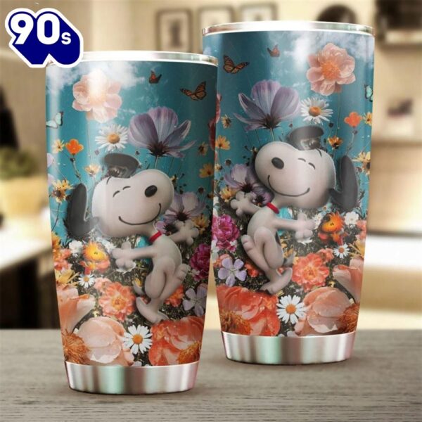 Snoopy With Colorful Flower Gift For Lover Day Travel Tumbler