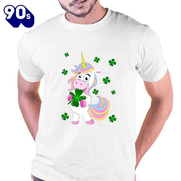 St Patrick’s Day Lucky Unicorn Holding a Four Leaf Clover T-Shirt