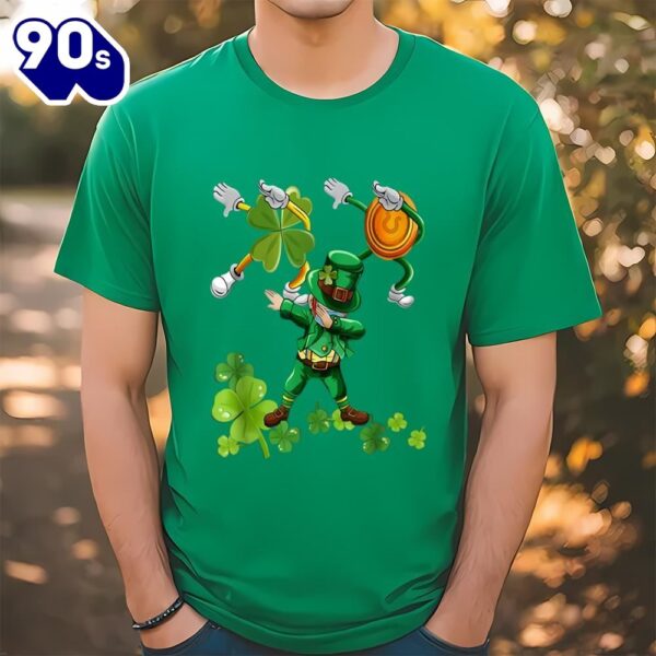 St Patricks Day Dabbing-Leprechaun Mask Shamrock T-Shirt