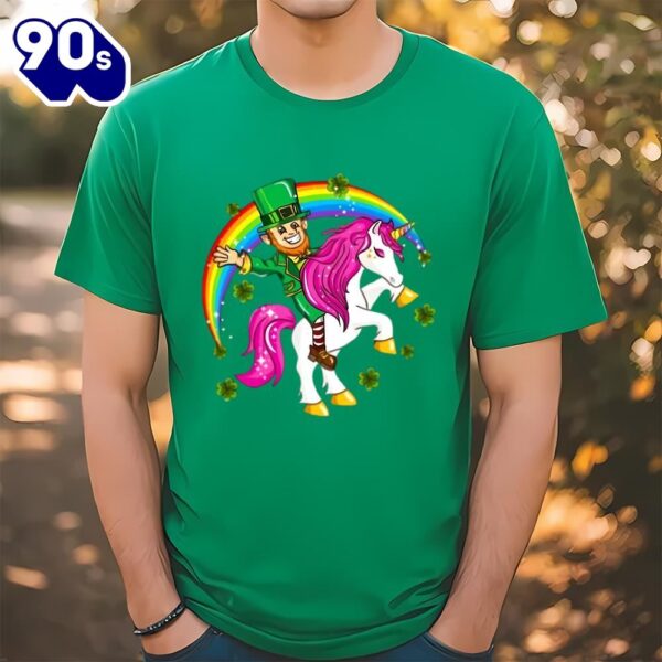 St Patricks Day Leprechaun Riding Unicorn T-Shirt