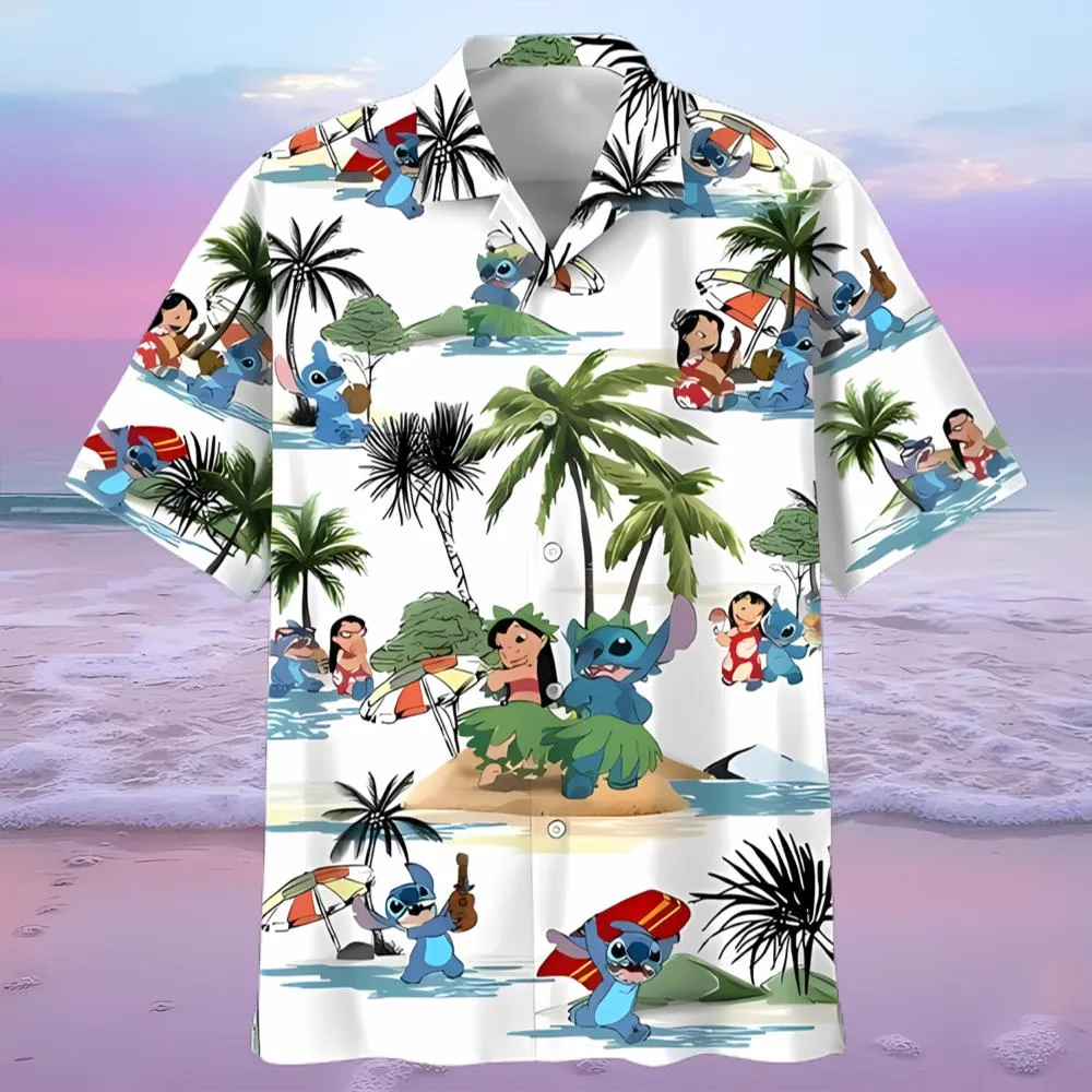 Stitch And Lilo Hawaiian Shirt Surfing Pattern All Over Print
