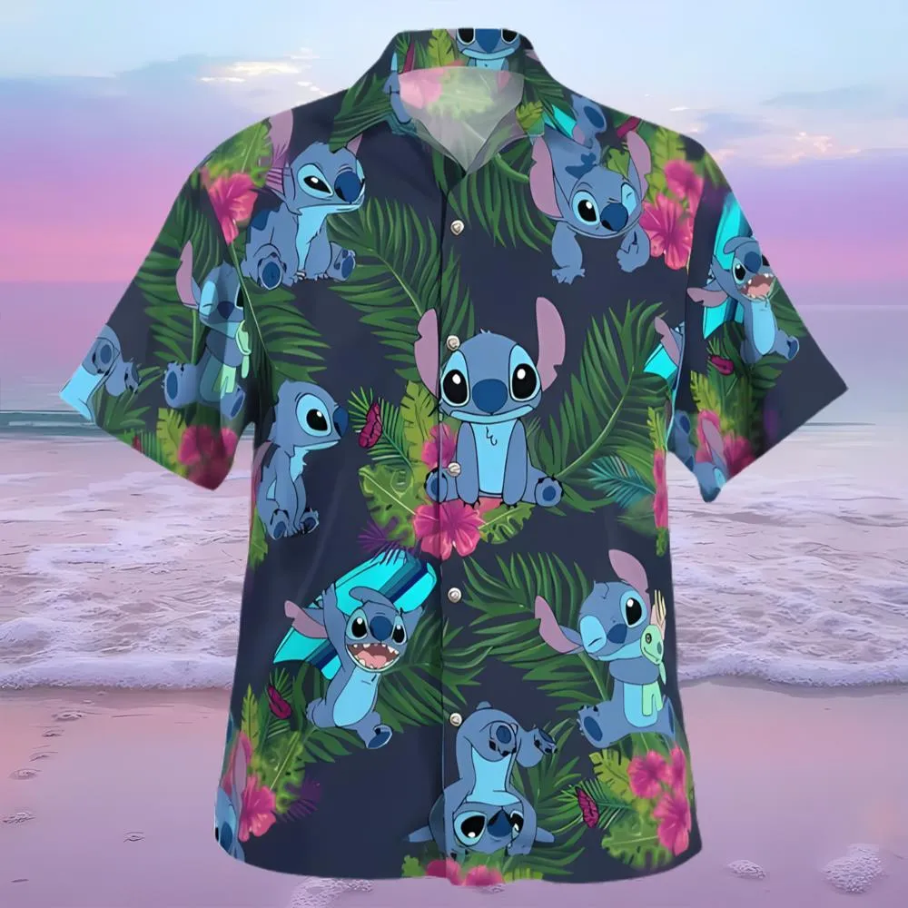 Stitch Disney Hawaiian Shirt Palm Leaves Pattern All Over Print