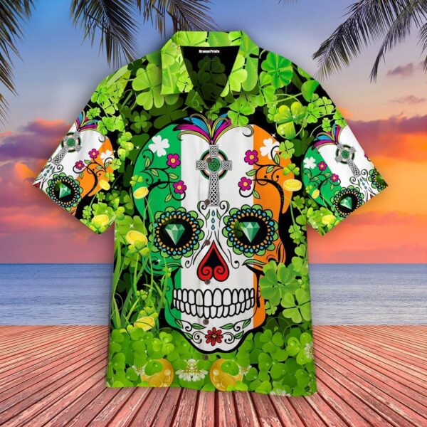 Sugar Skull Saint St Patricks Day Aloha Hawaiian Shirts – Mens Hawaiian Shirt – St Patrick’s Day Gifts