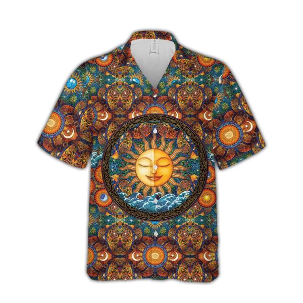 Sun Mandala Solar Hippie Hawaiian Shirt- Beachwear For Men – Gifts For Young Adults