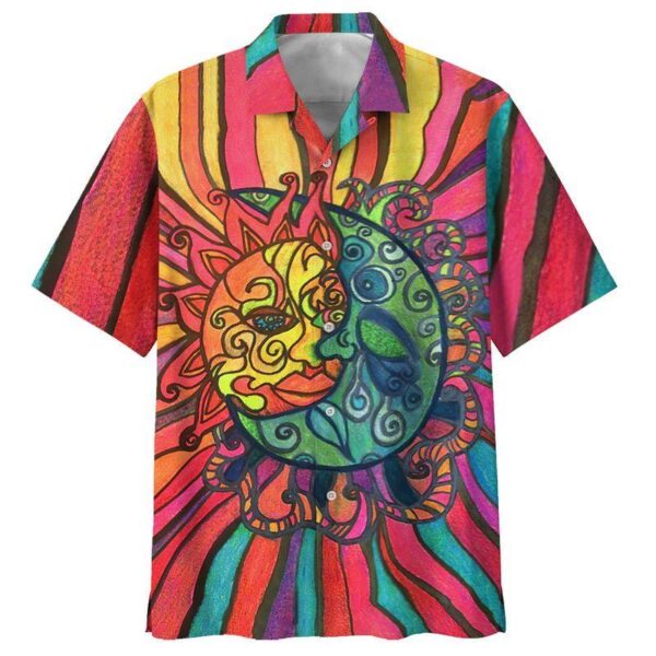 Sun Moon Hippie Hawaiian Shirt – Beachwear For Men – Gifts For Young Adults