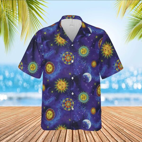 Sun Moon Purple Galaxy Hippie Hawaiian Shirt – Beachwear For Men – Gifts For Young Adults