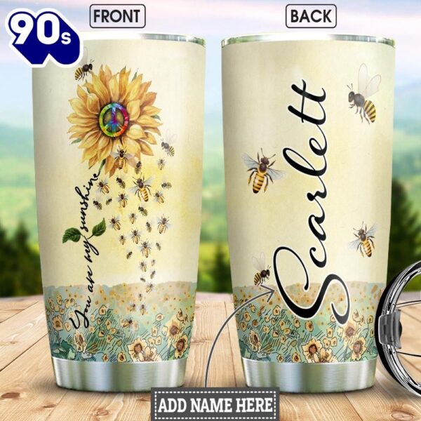 Sunflower Bee Hippie Personalized Tumbler