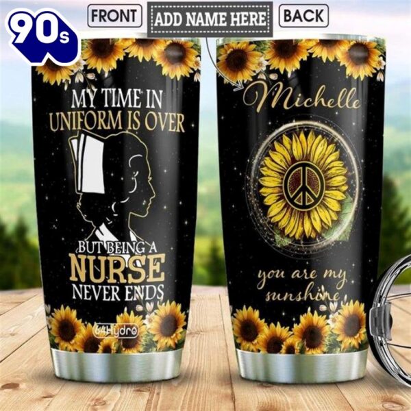 Sunflower Retired Nurse Hippie Personalized Tumbler