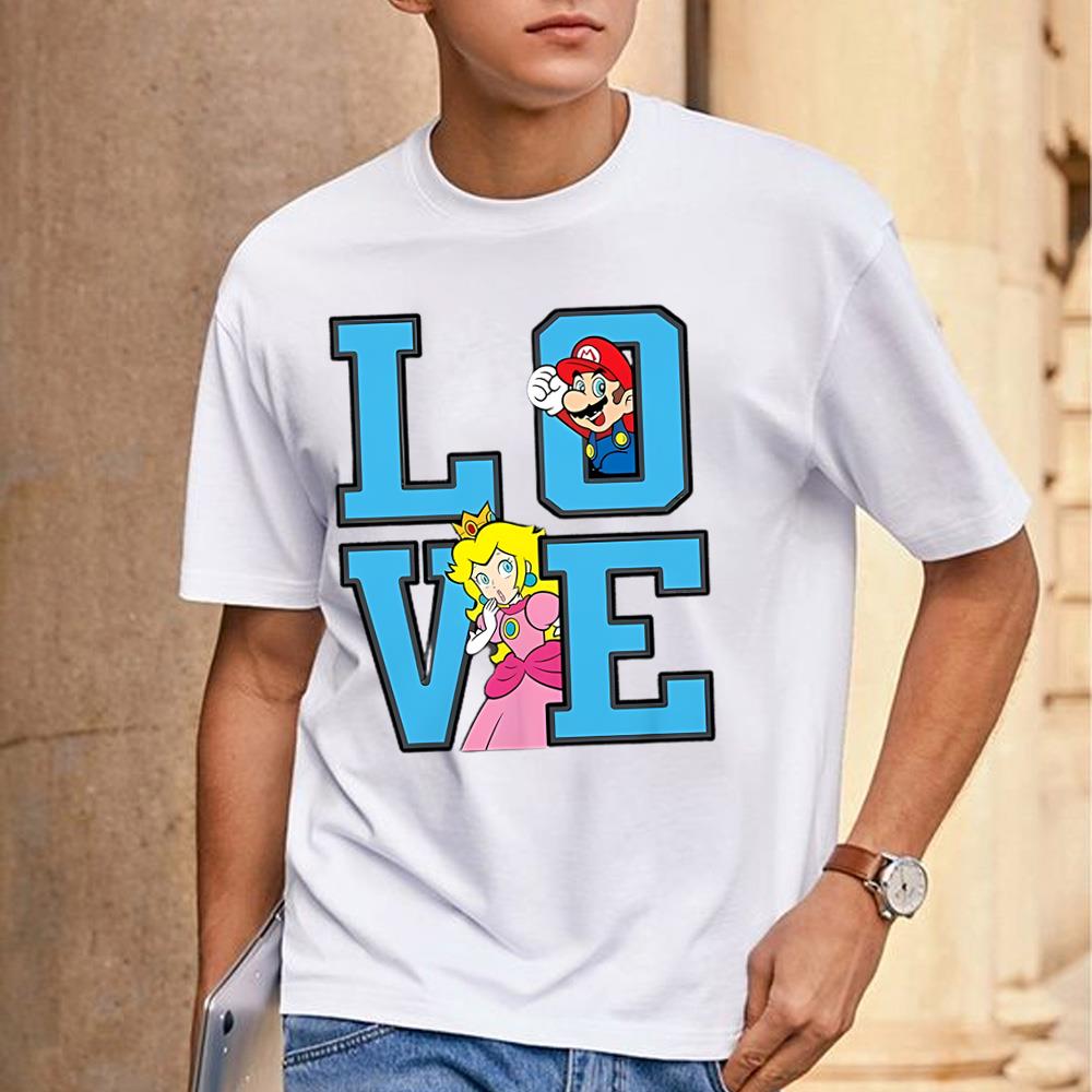 Super Mario Peach And Mario Love T-Shirt Valentine Love Print T-Shirt