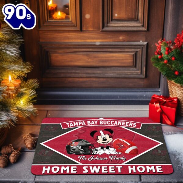 Tampa Bay Buccaneers Doormat Custom Your Family Name Sport Team And Mickey Mouse NFL Doormat