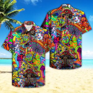Trippy Mushroom Hippie Hawaiian Shirt…