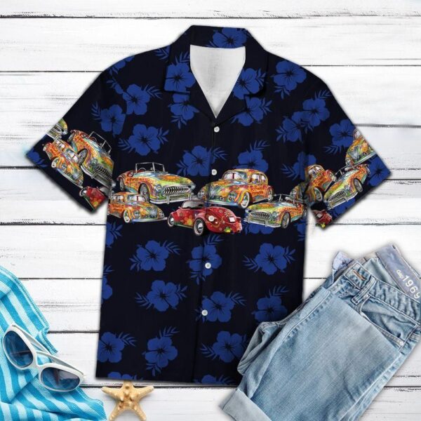 Tropical Car Blue Unique Design Hippie Hawaiian Shirt – Beachwear For Men – Gifts For Young Adults