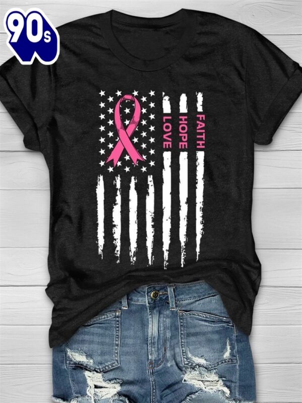 USA Flag Faith Love Hope Pink Ribbon – Breast Cancer Awareness Shirt