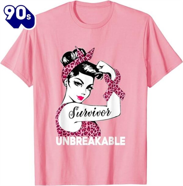 Unbreakable Strong Woman Pink Leopard Breast Cancer Survivor Shirt