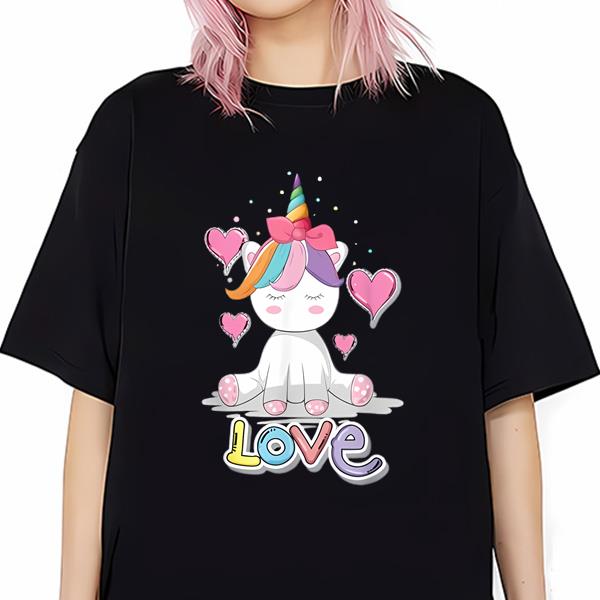 Unicorn Love Heart Valentine’s Day Shirt For Kids Girls T-Shirt