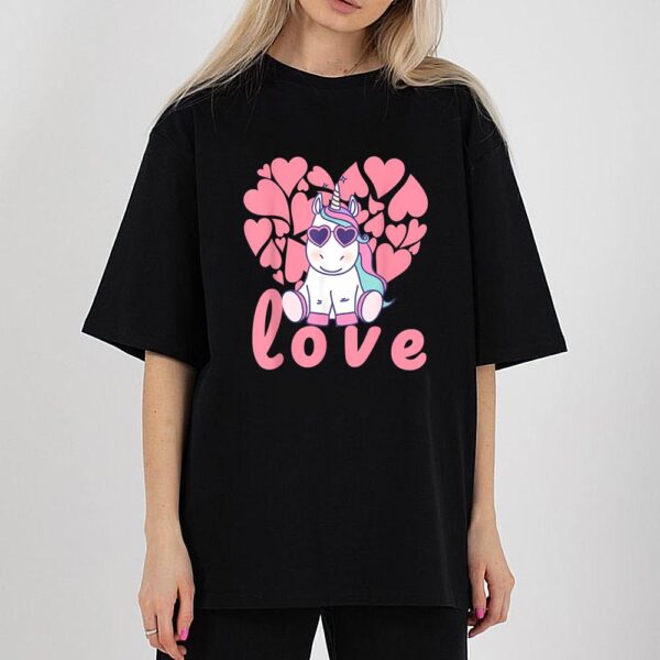 Unicorn Love Heart Valentine’s Day Shirt For Women Girls T-Shirt