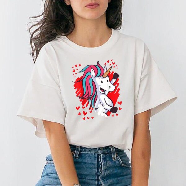 Unicorn Valentine Shirt Valentine’s Day Gift For Girls Women T-Shirt
