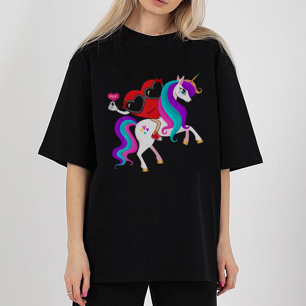 Valentine's Day Heart Riding A Unicorn Cute Girls T-Shirt