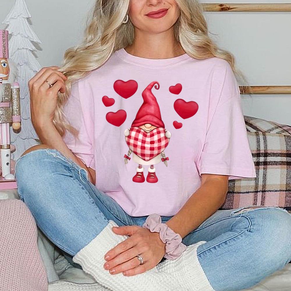 Valentine's Shirt For Women Short Sleeve Summer Gnome Top's Casual Baseball T-Shirt