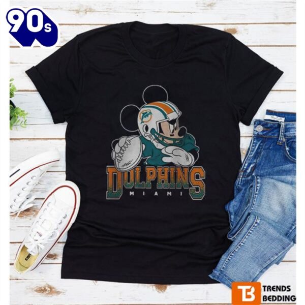 Vintage Mickey Mouse Miami Dolphins Football T-Shirt For Fan