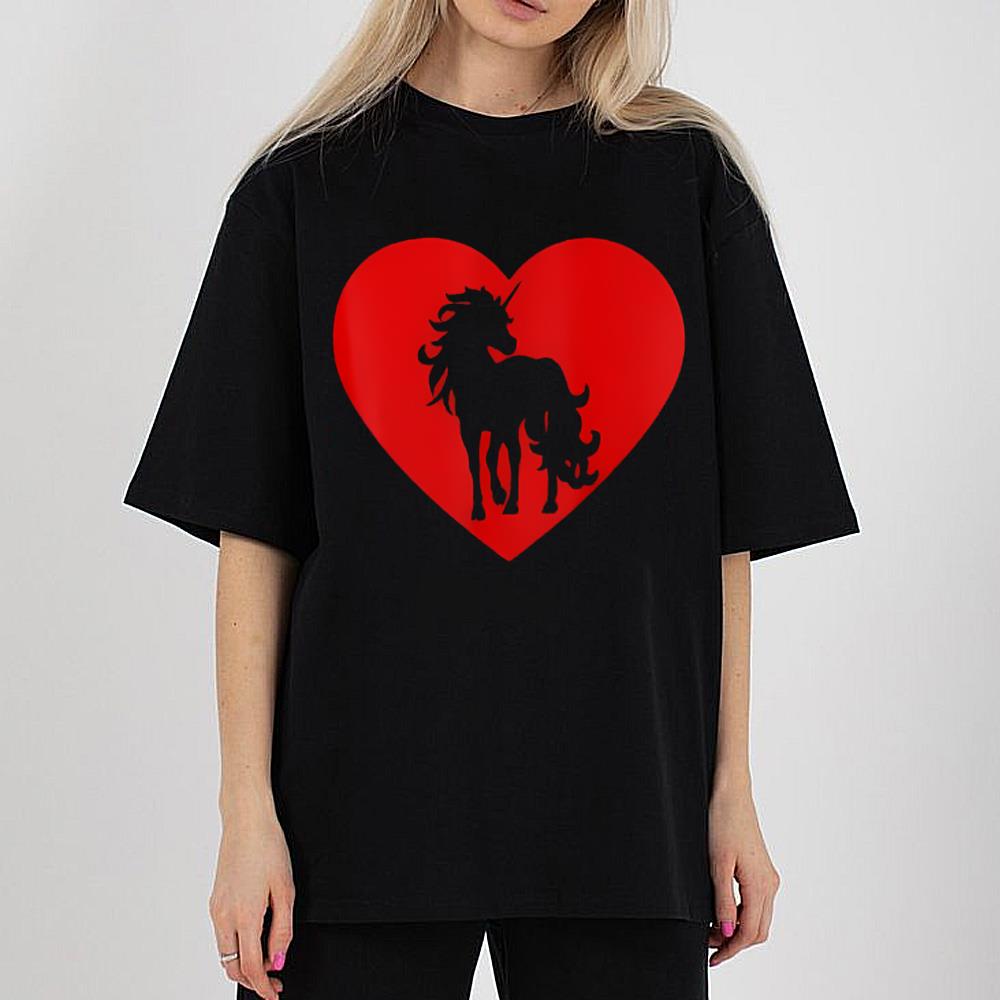 Vintage Unicorn Red Heart Animal Valentine's Day T-Shirt