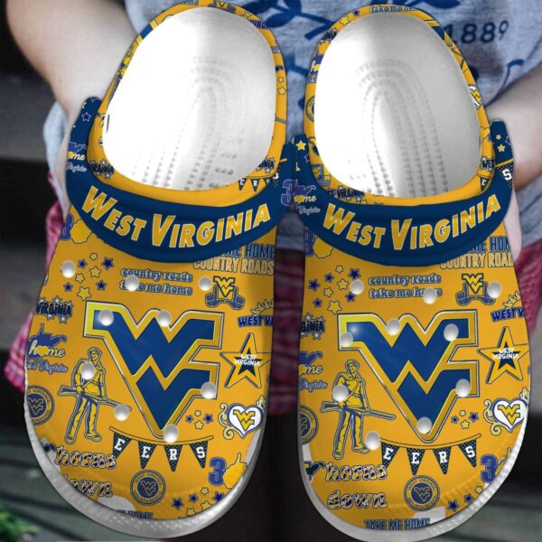 West Virginia Mountaineers NCAA Sport Crocs Crocband Clogs Shoes Comfortable For Men Women and Kids