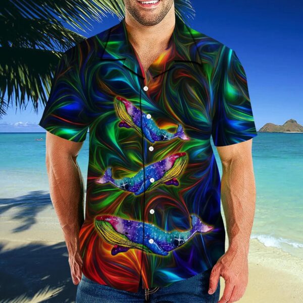 Whale Colorful Unique Design Hippie Hawaiian Shirt – Beachwear For Men – Gifts For Young Adults
