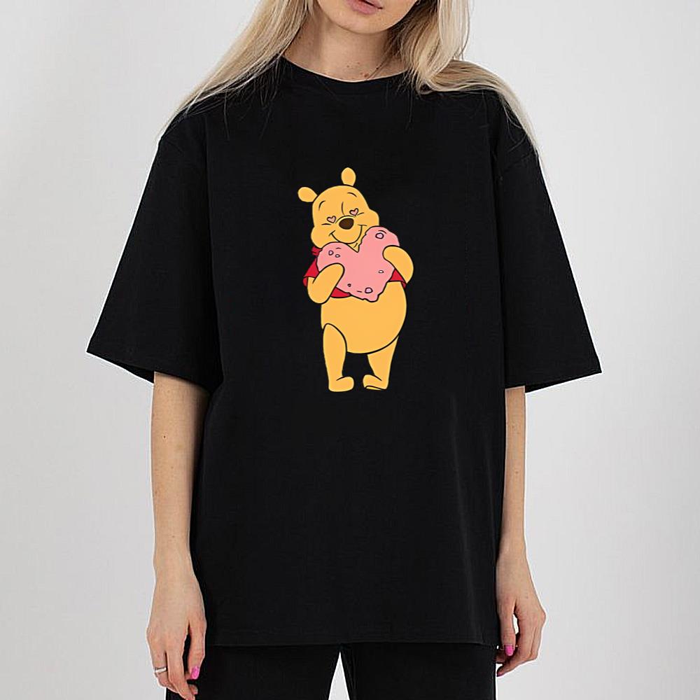 Winnie The Pooh Valentines Adult Navy T-Shirt