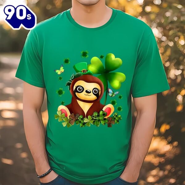 Women St. Patricks Day Sloth Green Buffalo Plaid Shamrock Shirt