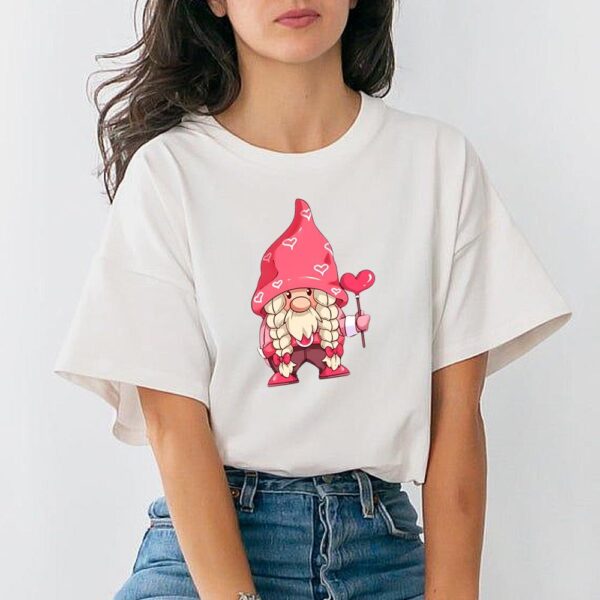 Women Valentine Day T-Shirt Cute Cartoon Love Print Crewneck Short Sleeved
