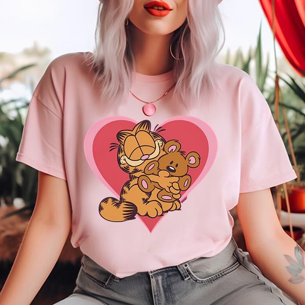 Womens Big Hug Garfield Shirt Valentine Short Sleeve Graphic T-Shirt