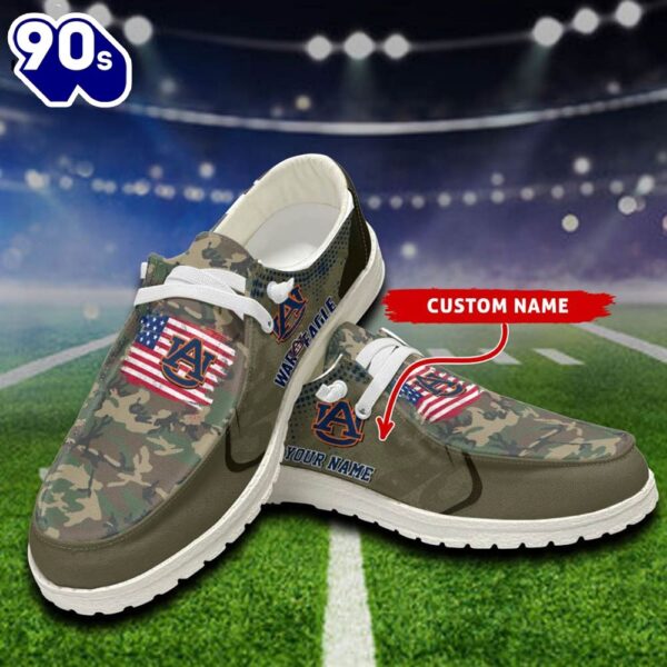 Auburn Tigers NCAA Sport Camouflage Custom Name Canvas Loafer Shoes
