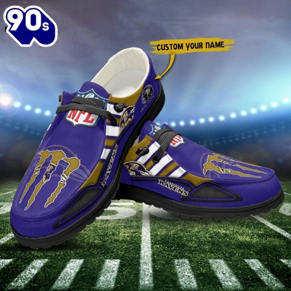 Baltimore Ravens Monster Custom Name NFL Canvas Loafer Shoes
