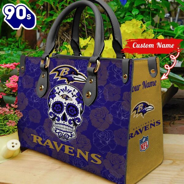 Baltimore Ravens NFL Team Sugar Skull Women Leather Hand Bag