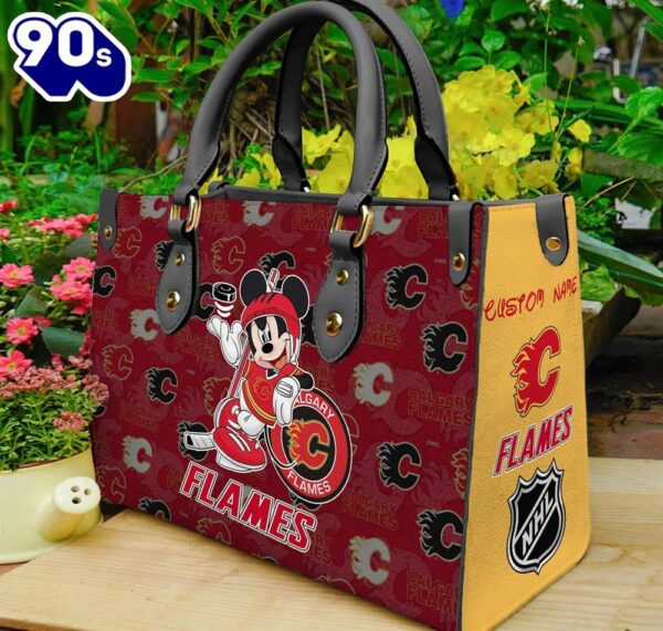 Calgary Flames NHL Mickey Women Leather Hand Bag