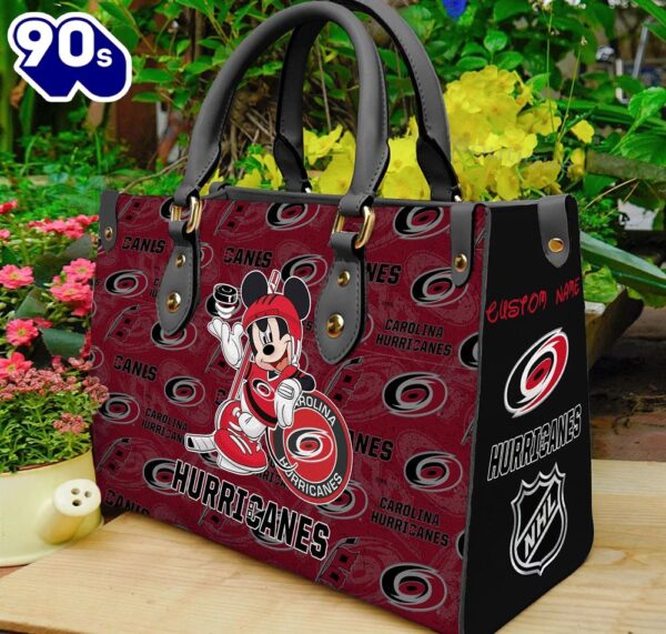 Carolina Hurricanes NHL Mickey Women Leather Hand Bag