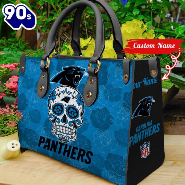 Carolina Panthers NFL Team Sugar Skull Women Leather Hand Bag