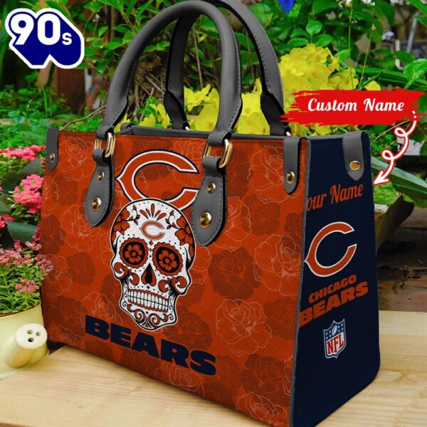 Chicago Bears NFL Team Sugar Skull Women Leather Hand Bag