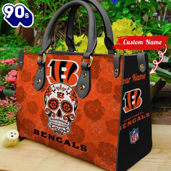 Cincinnati Bengals NFL Team Sugar Skull Women Leather Hand Bag